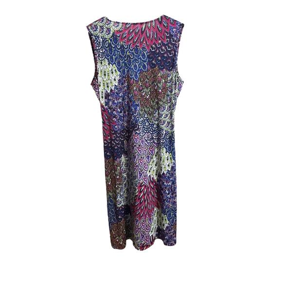 Connected Apparel Colorful Peacock Dress Size XL Sleeveless Vneck Ruched - Picture 5 of 8